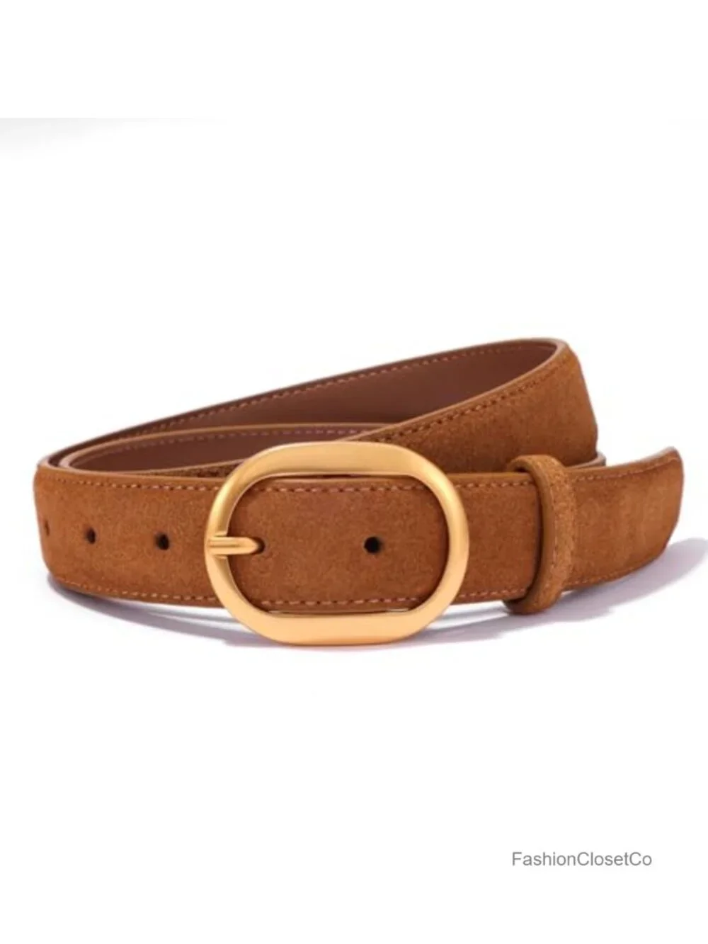 Genuine Suede Leather Wide Belt with Gold-Tone Buckle